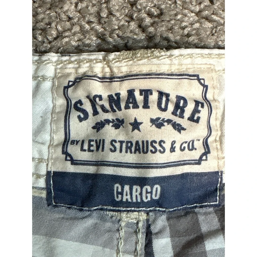 Levi Mens Plaid Cargo Shorts White Grey Blue Relaxed Fit Workwear Size 40